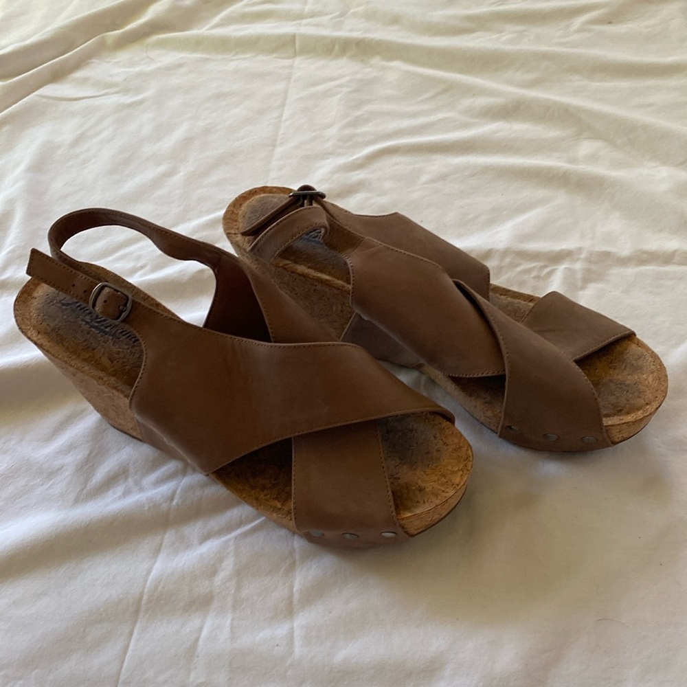 Lucky Brand cork wedge, slingback heel, summer heels, cork platform heels, sz 10